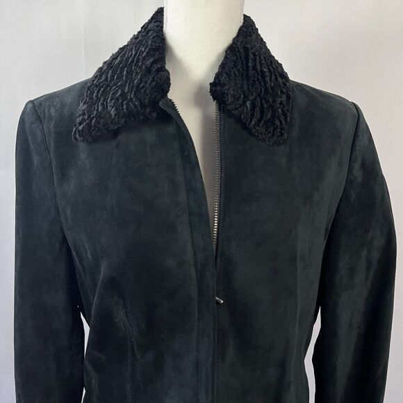 Vintage Valerie‎ Stevens Suede Leather Faux Fur Collar Jacket Medium Y2k Boho - Picture 1 of 12